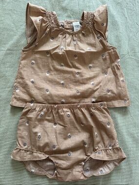 Carter's Brown Floral Flutter-Sleeve Top with Matching Bloomers